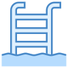 Pool ladder in blue water.
