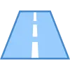Blue trapezoid road with a white center line.