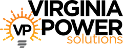Logo of Virginia Power Solutions with a sun graphic in orange and the word