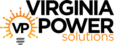 Virginia Power Solutions logo with a lightbulb in a sun shape. "VP" in the center. Orange and gray colors.