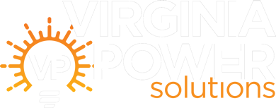 Logo of Virginia Power Solutions with a sun graphic in orange and the word 