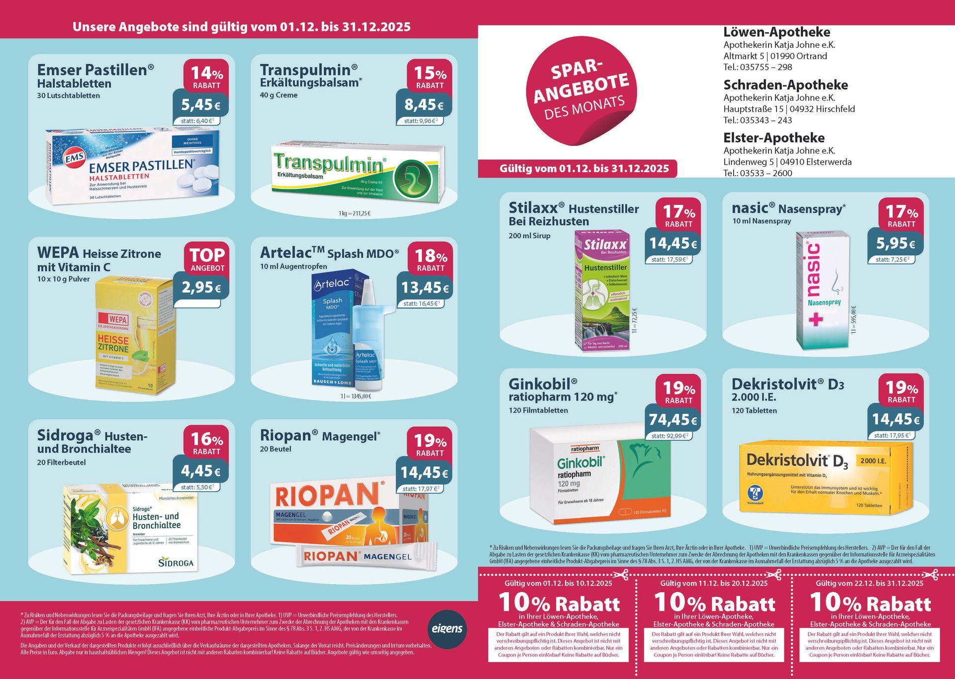 Ein Flyer für eine Apotheke mit der Aufschrift „10 % Rabatt“