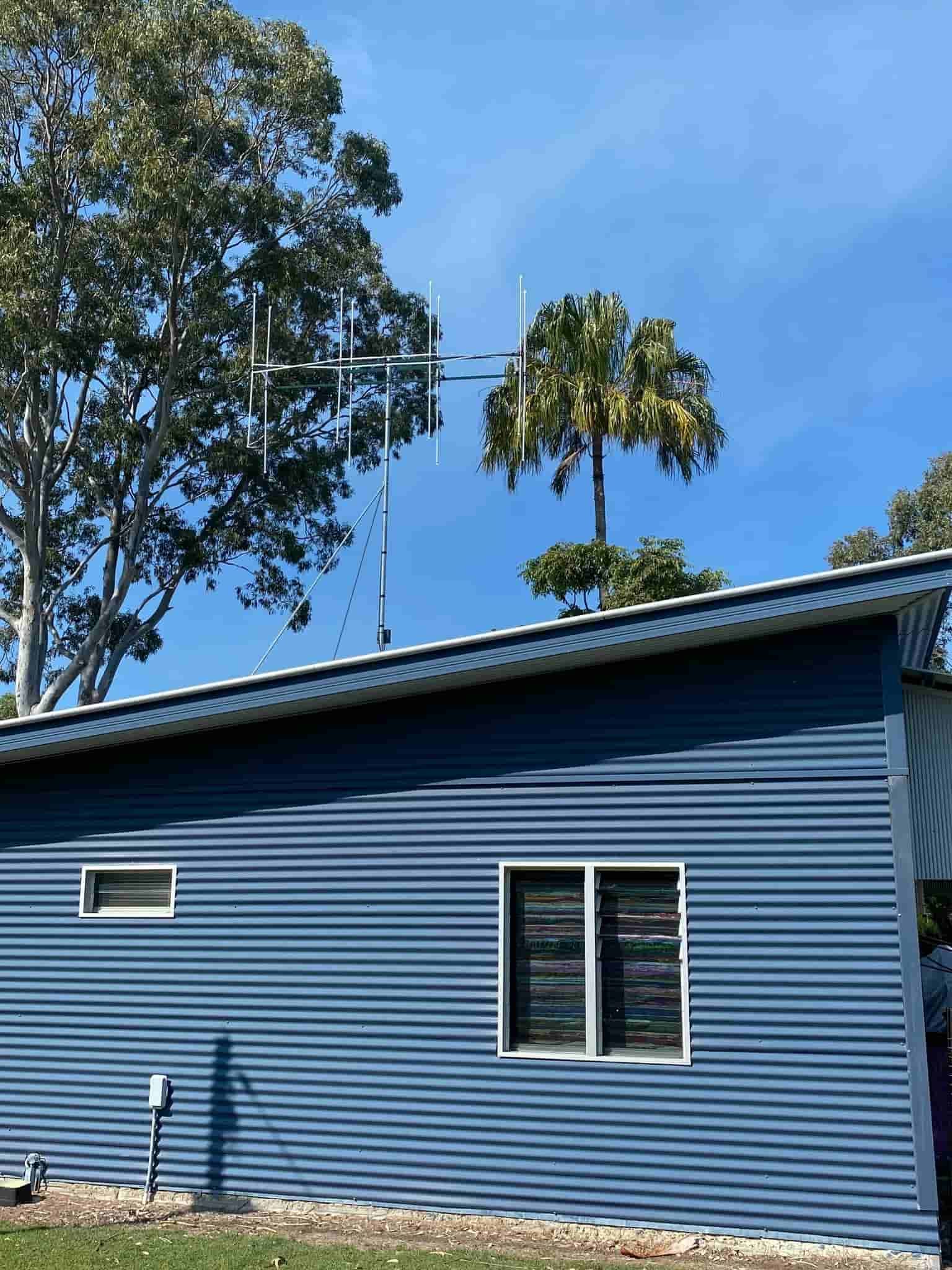 A Blue House With A Palm Tree In The Background — Bradshaws Radio & TV Service In Maryborough, QLD