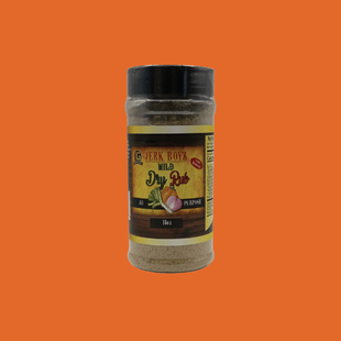 Jar of Jerk Boyz Original Jerk Sauce with a brown label, and orange background.