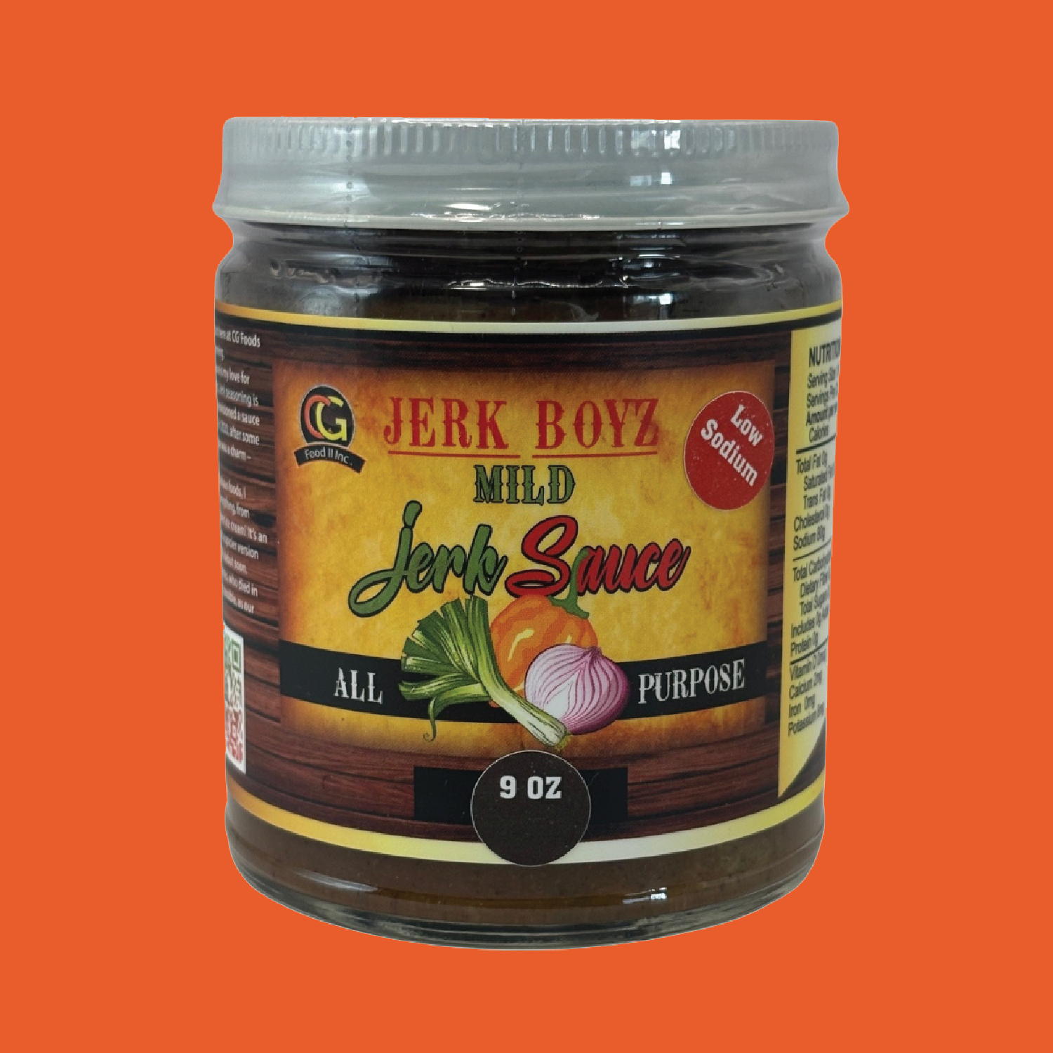 Jar of Jerk Boyz Original Jerk Sauce with a brown label, and orange background.