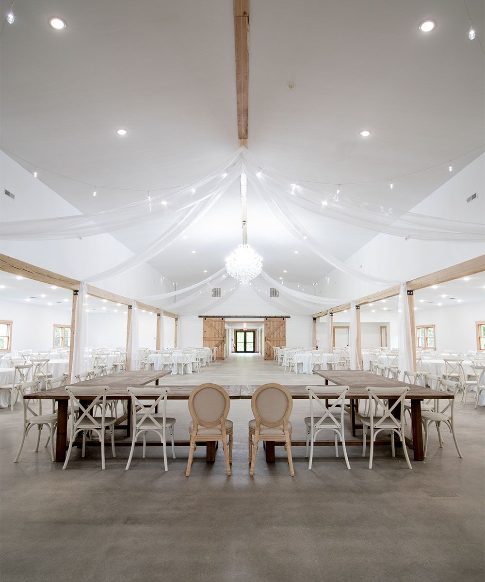 A large room with tables and chairs in it