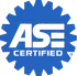 ASE Certified blue and white logo badge with a checkered flag design