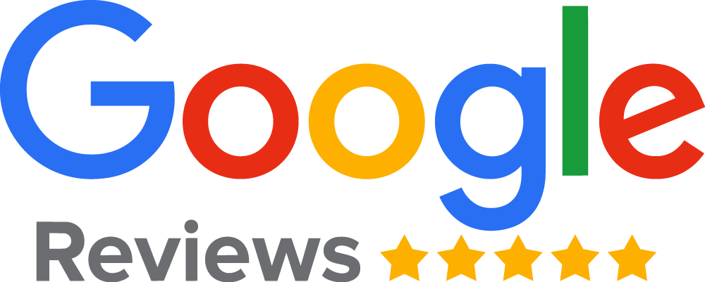 Google Reviews logo with five gold stars underneath