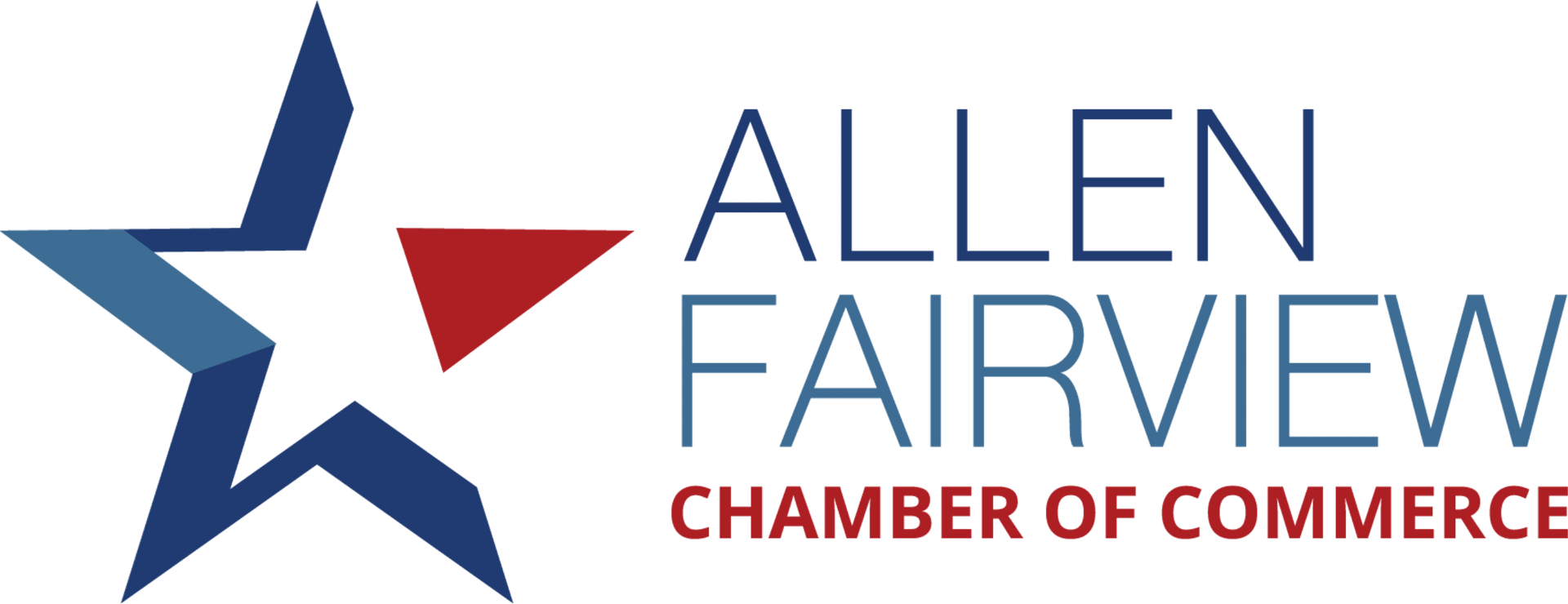 Allen Fairview Chamber of Commerce logo with blue star and red accent lines