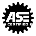 ASE Certified logo in black and white with gear-shaped border