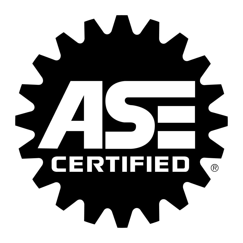 ASE Certified logo in black and white with gear-shaped border