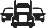 Black taxi icon with cars on both sides and a central vehicle front view
