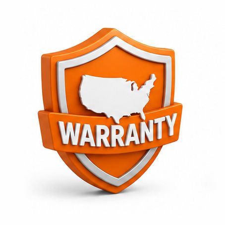 Orange shield icon with a U.S. map and the word βWARRANTYβ across the front.