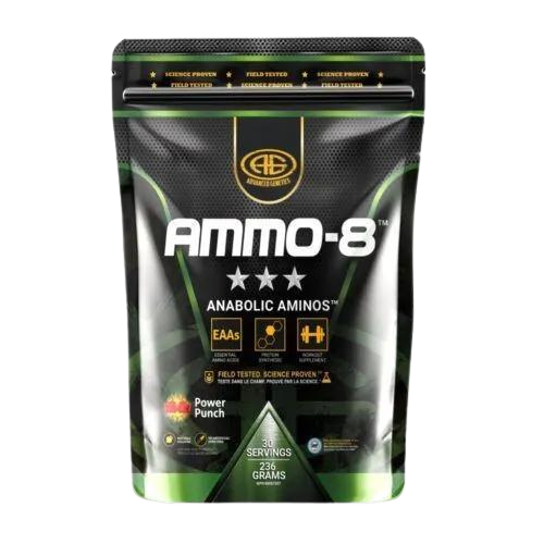 A bag of ammo 8 anabolic amino acids in peach flavor.