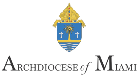 A logo for the archdiocese of miami with a coat of arms