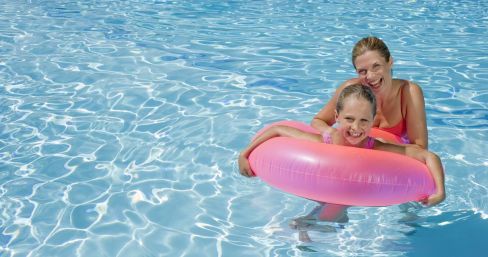 A mum and daughter in a new pool design in Goondiwindi