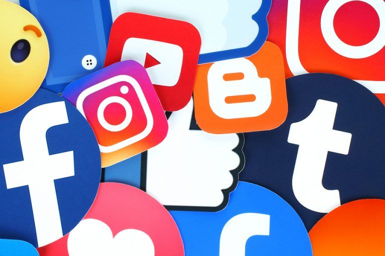 A bunch of social media icons are stacked on top of each other