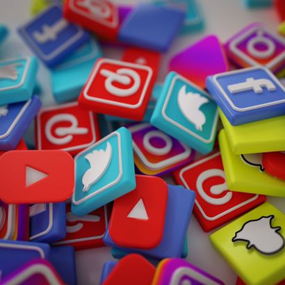 A bunch of social media icons are stacked on top of each other
