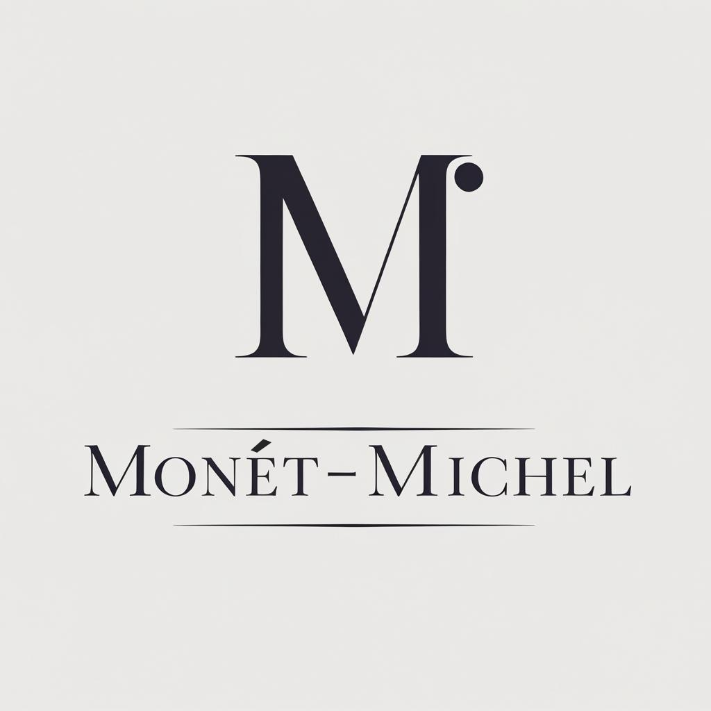 A black and white logo for monet - michel