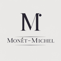A black and white logo for monet - michel