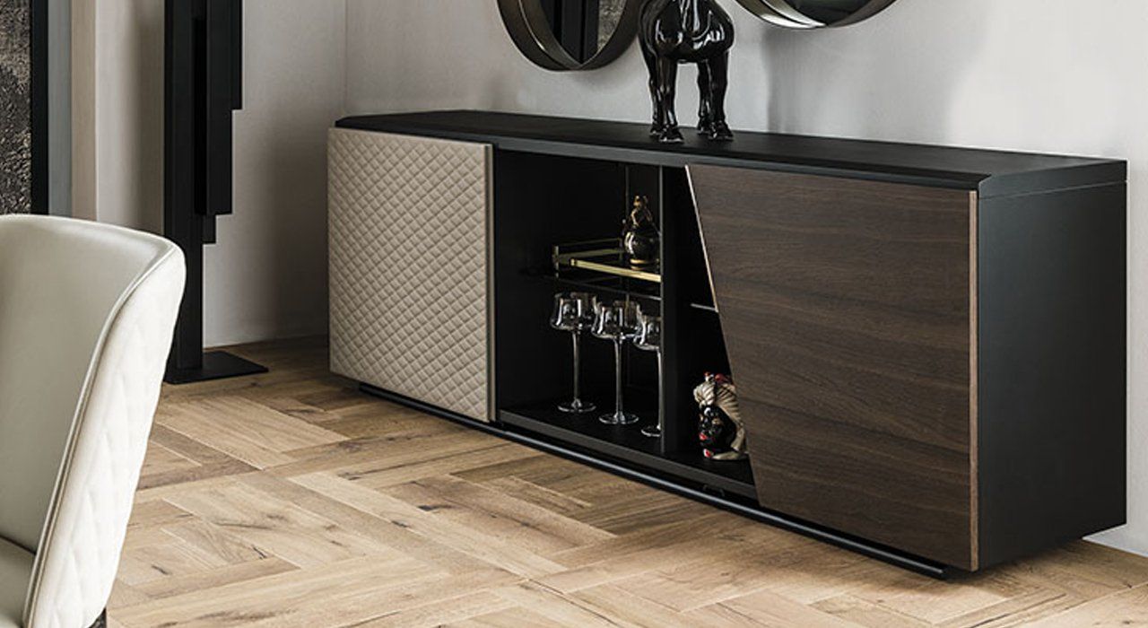 Cattelan Italia Aston Sideboard in titanium black with two optional door finishes in a dining room