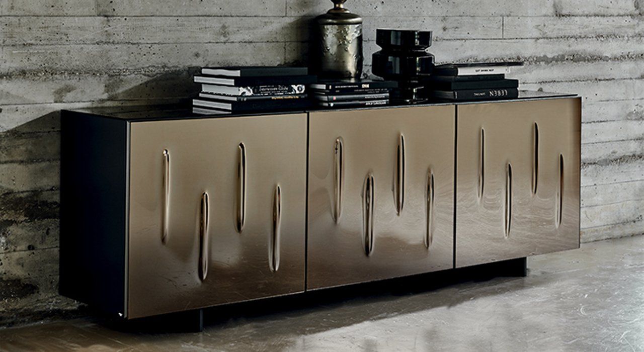 Cattelan Italia Carnaby Sideboard  in Moka Lacquered wood. Available in five finishes, with optional glass top in two finishes and optional drawer in a contemporary dining or living room.