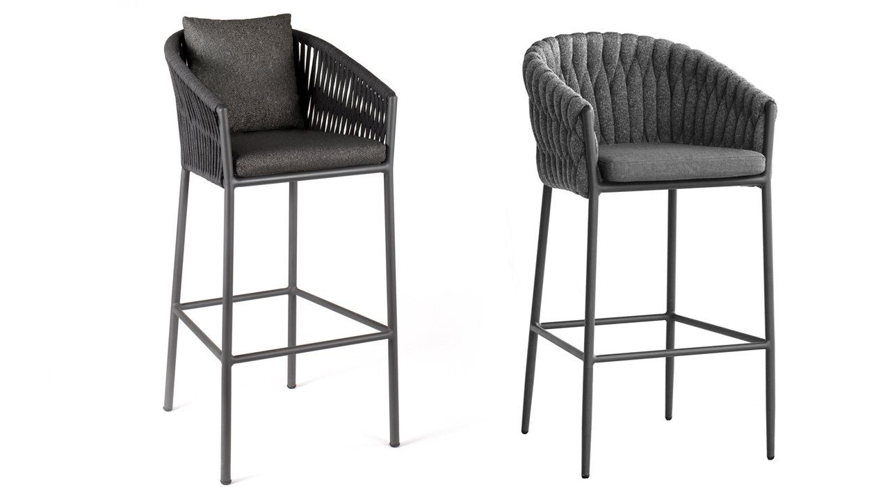 Gescova Gabon and Vigo exterior upholstered bar stools for the terrace and garden.