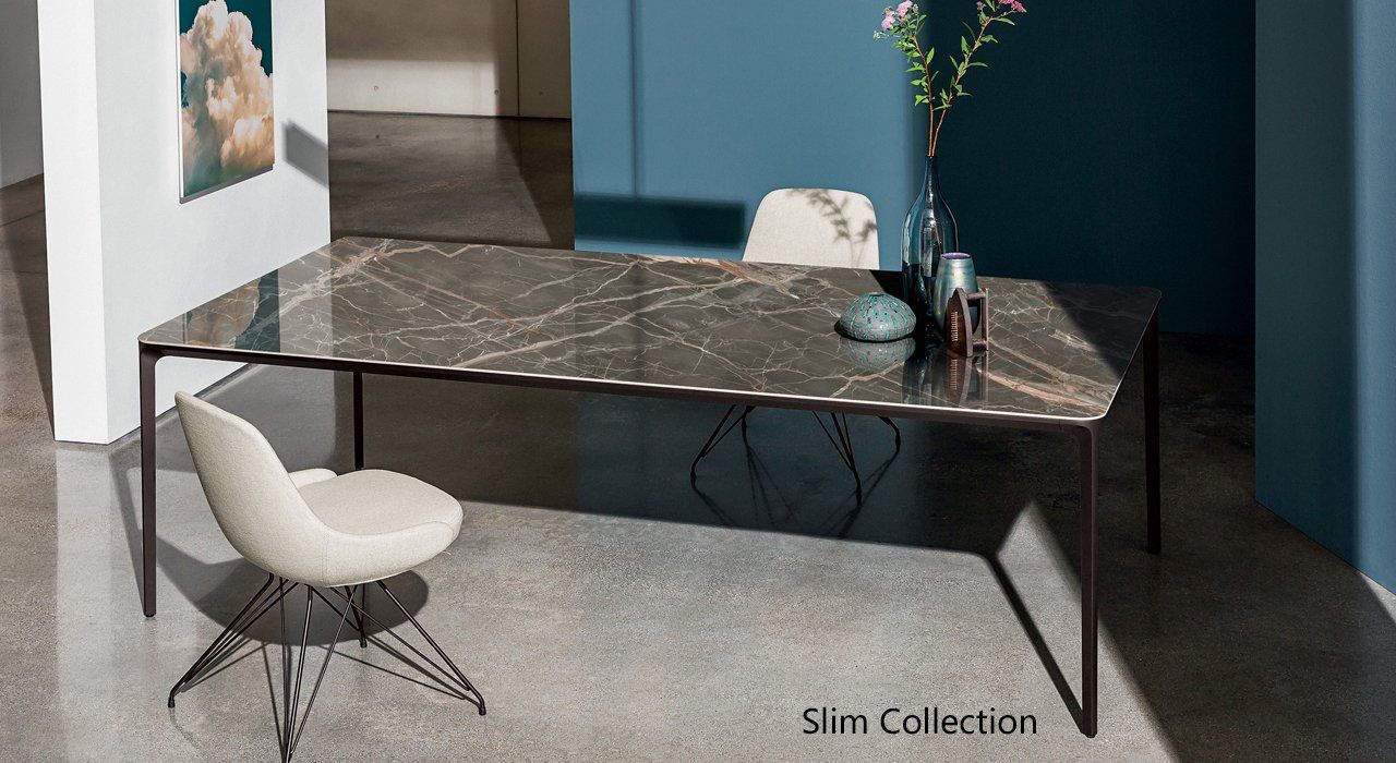 Sovet italia Slim Dining Table and Cadira S Wire Dining Chairs
