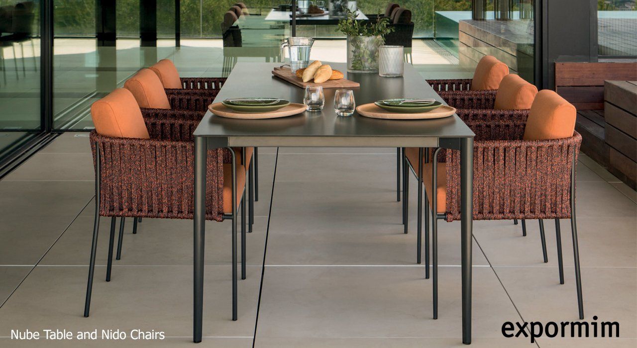Expormim Nube outdoor dining table and Nido terrace dining chairs