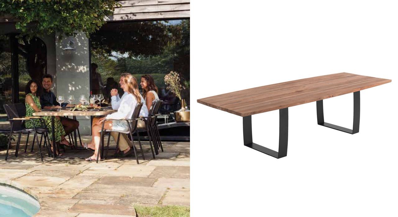 Gescova outdoor dining table in lacquer and teak for terrace or patio