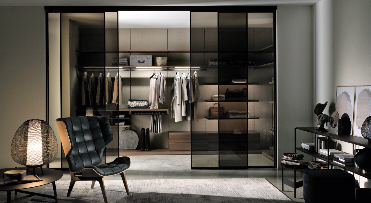 Zalf Spacemakers divider sliding doors in smoked glass