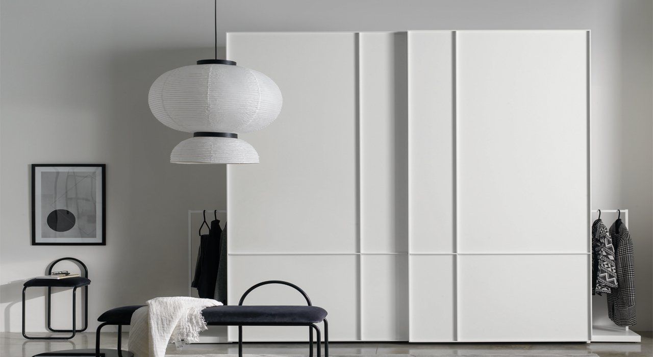 Zalf Mondiran Sliding Door Wardrobe shown in white lacquer made in italy
