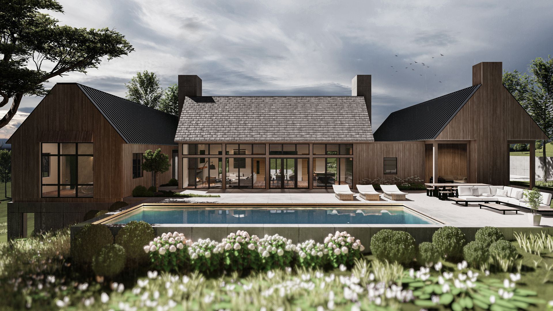 Sardis model home rendering with a black roof
