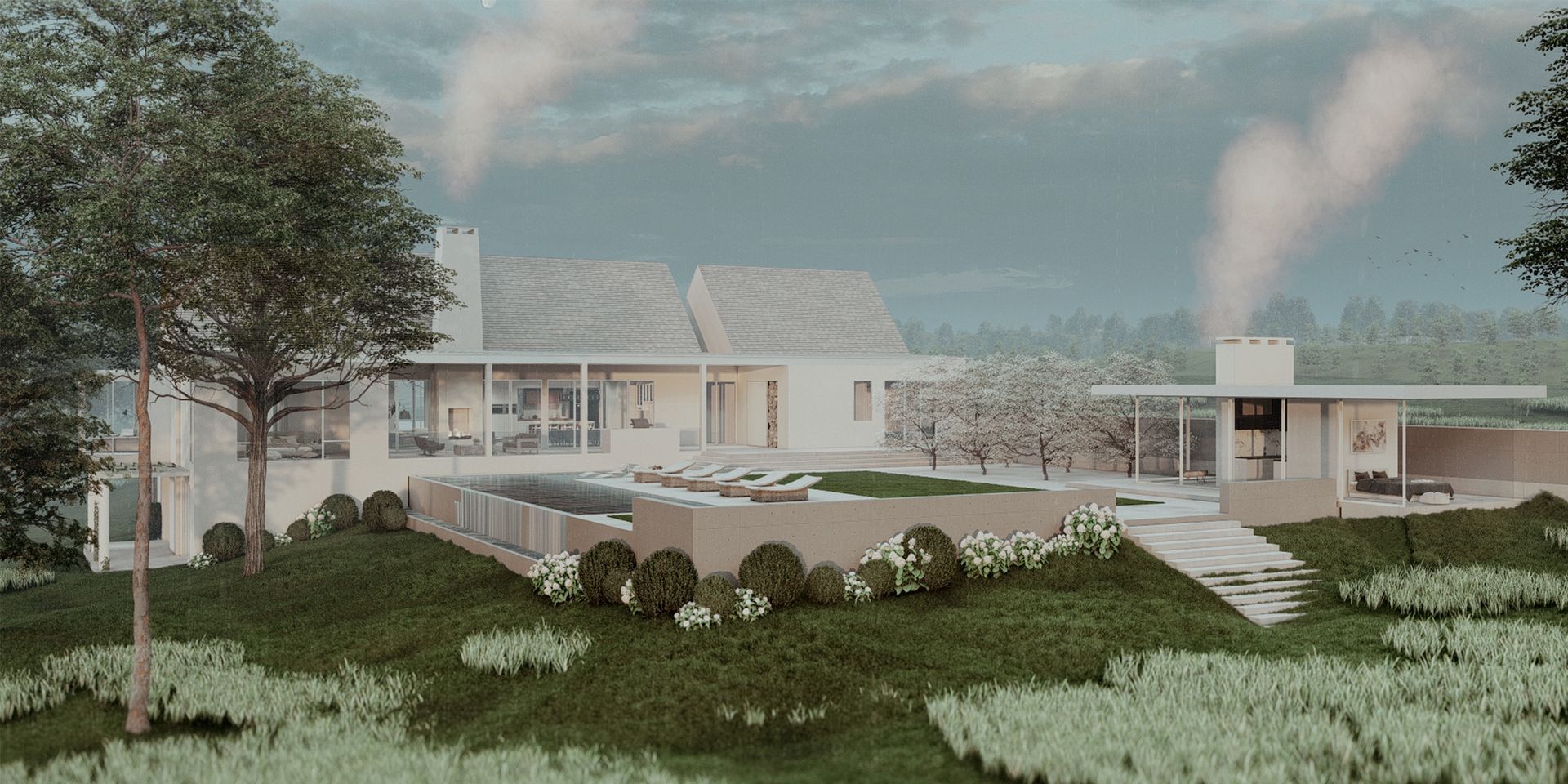 Sardis Chattahoochee Hills artist rendering of the house with a patio and chairs