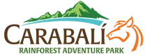 Carabalí Rainforest Adventure Park logo with green mountains and orange jaguar icon
