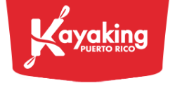 Red logo reading “Kayaking Puerto Rico” on a white background, with a kayak paddle graphic.