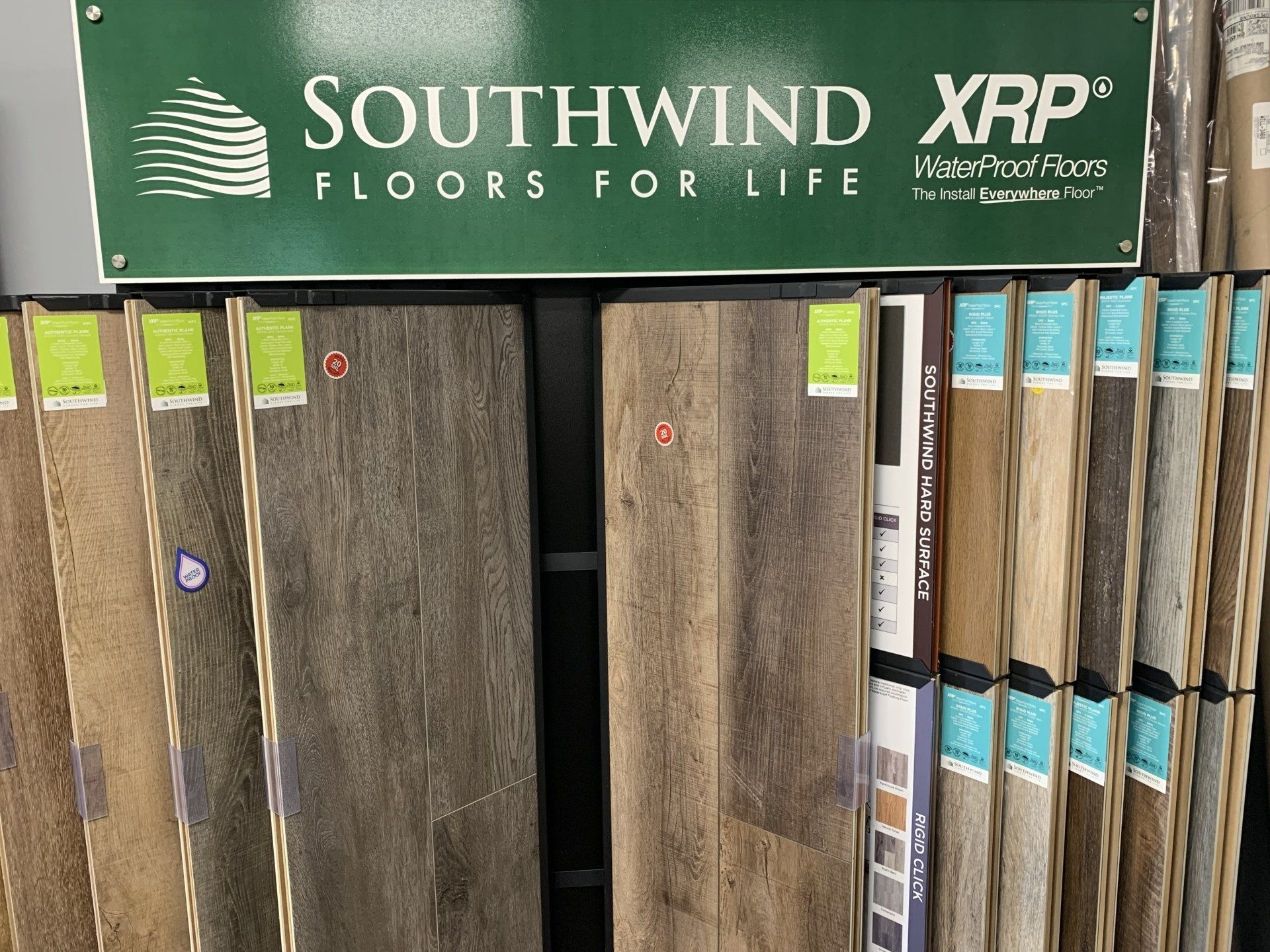 A display of southwind xrp floors for life in a store