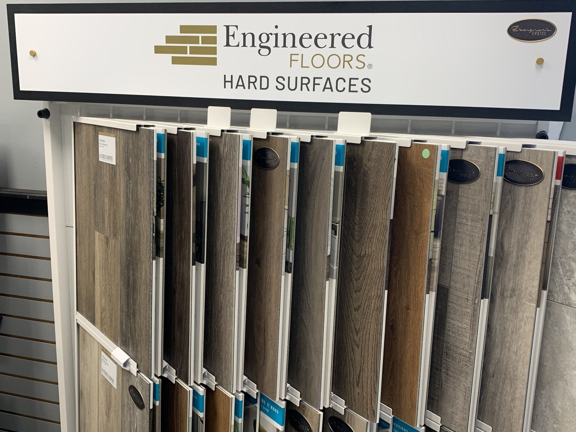 A display of engineered floors hard surfaces in a store