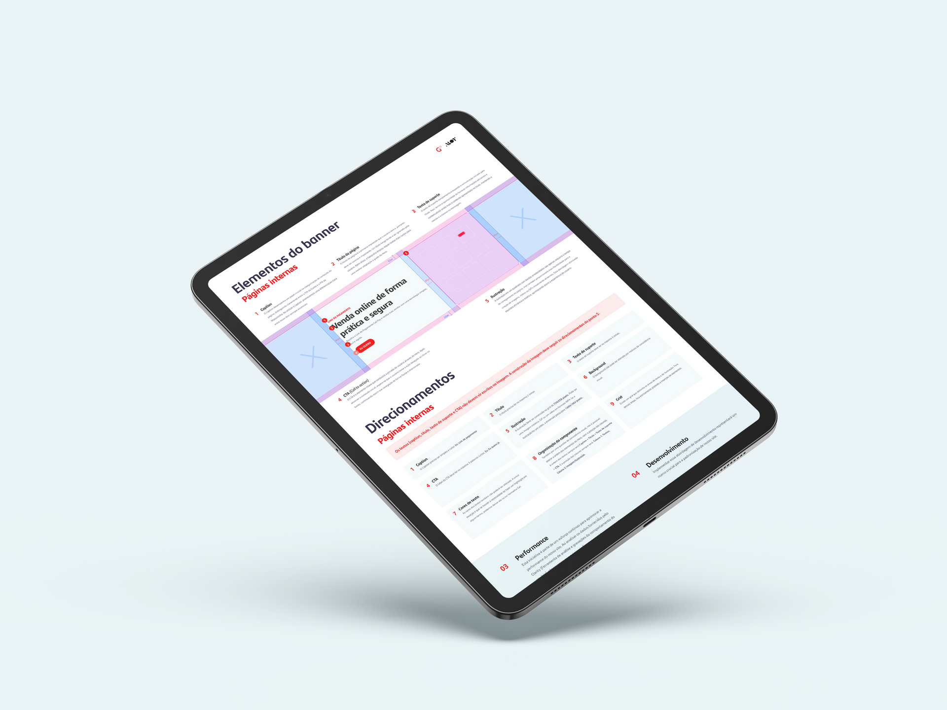 Um tablet está deitado de lado sobre uma superfície branca.