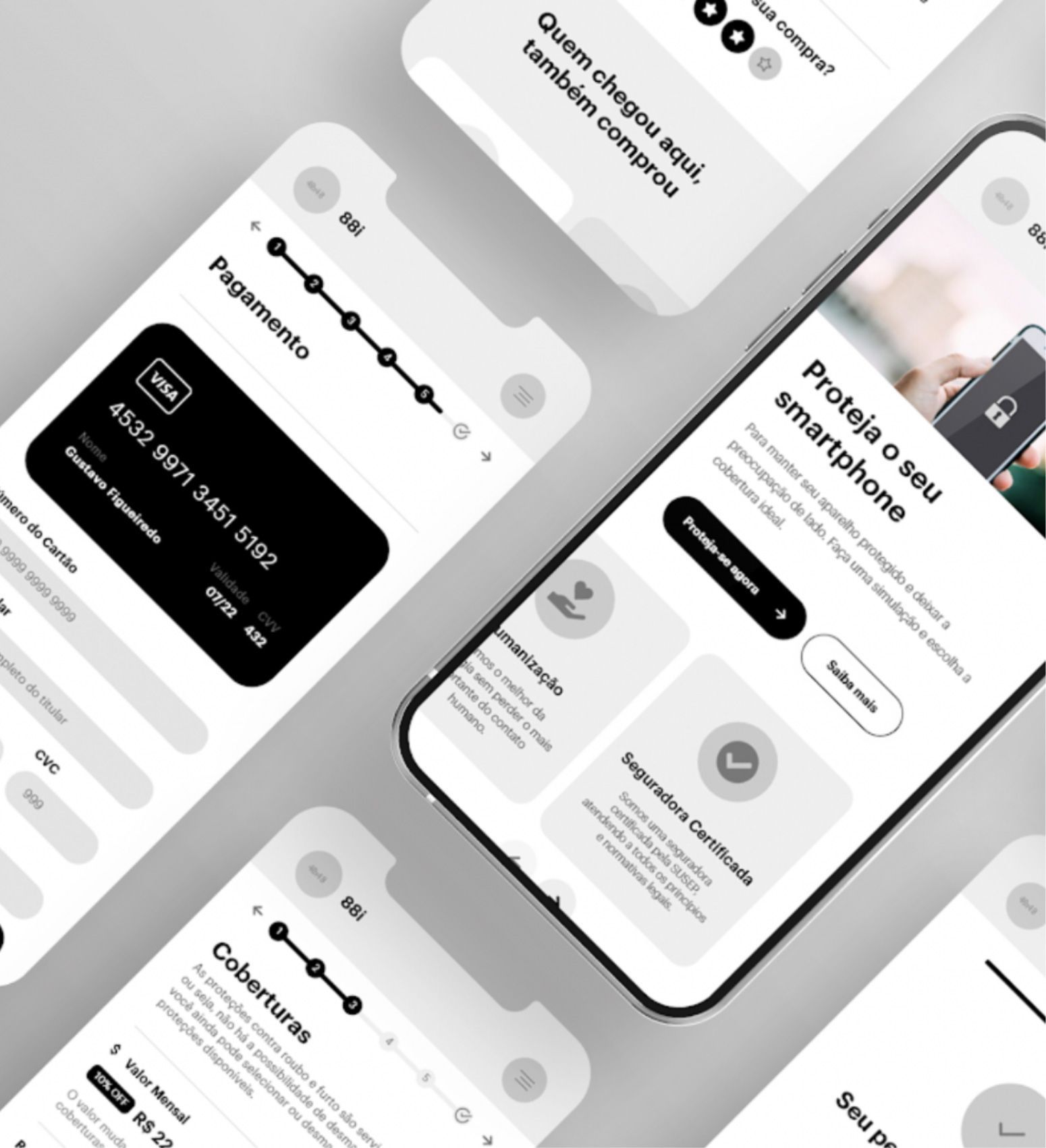 Mockups de protótipos a representar entregas da nossa atuação.