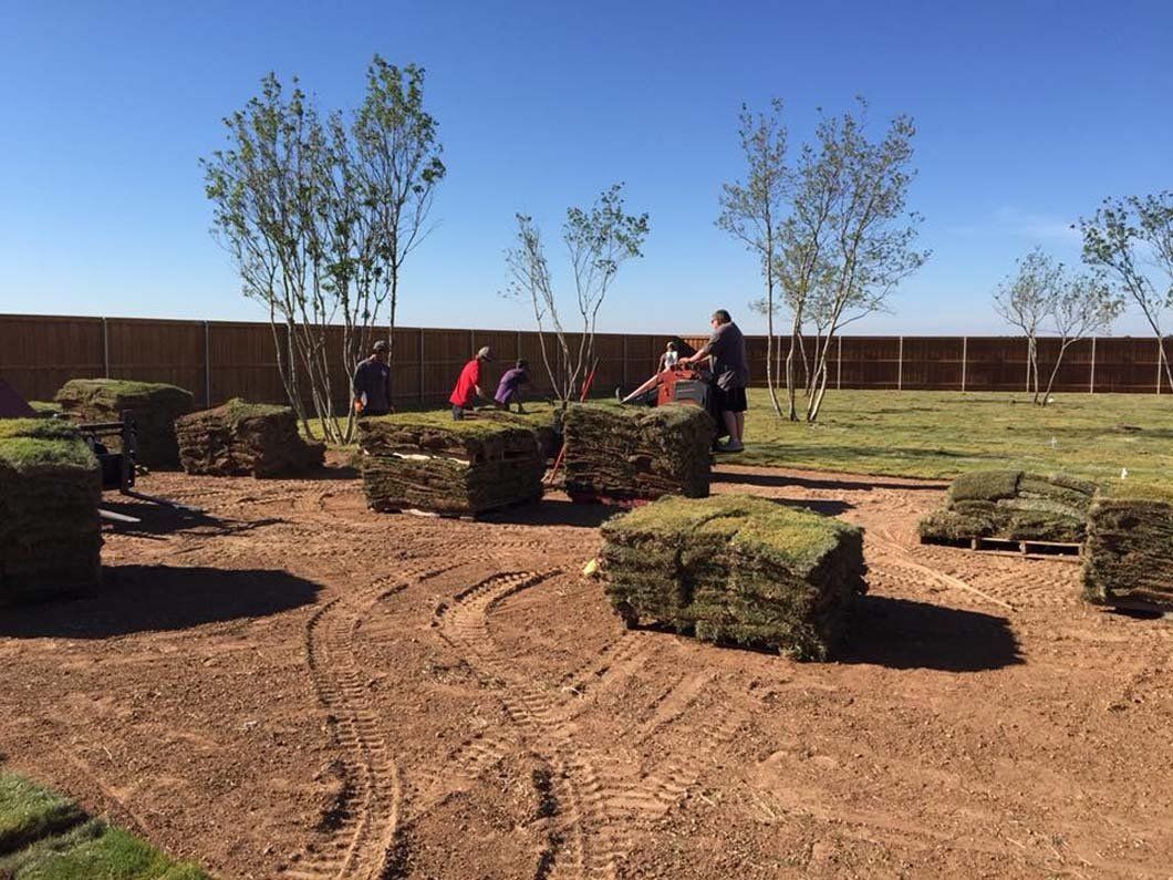 Worker and Stacks of Lawn