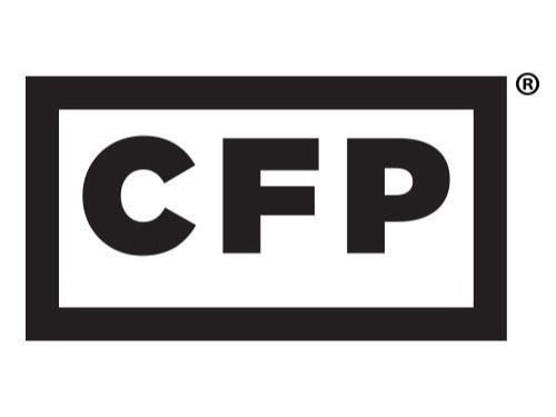 A black and white logo for a company called cfp.