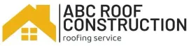 Logo for ABC Roof Construction, featuring a yellow house icon and text "ABC ROOF CONSTRUCTION roofing service".