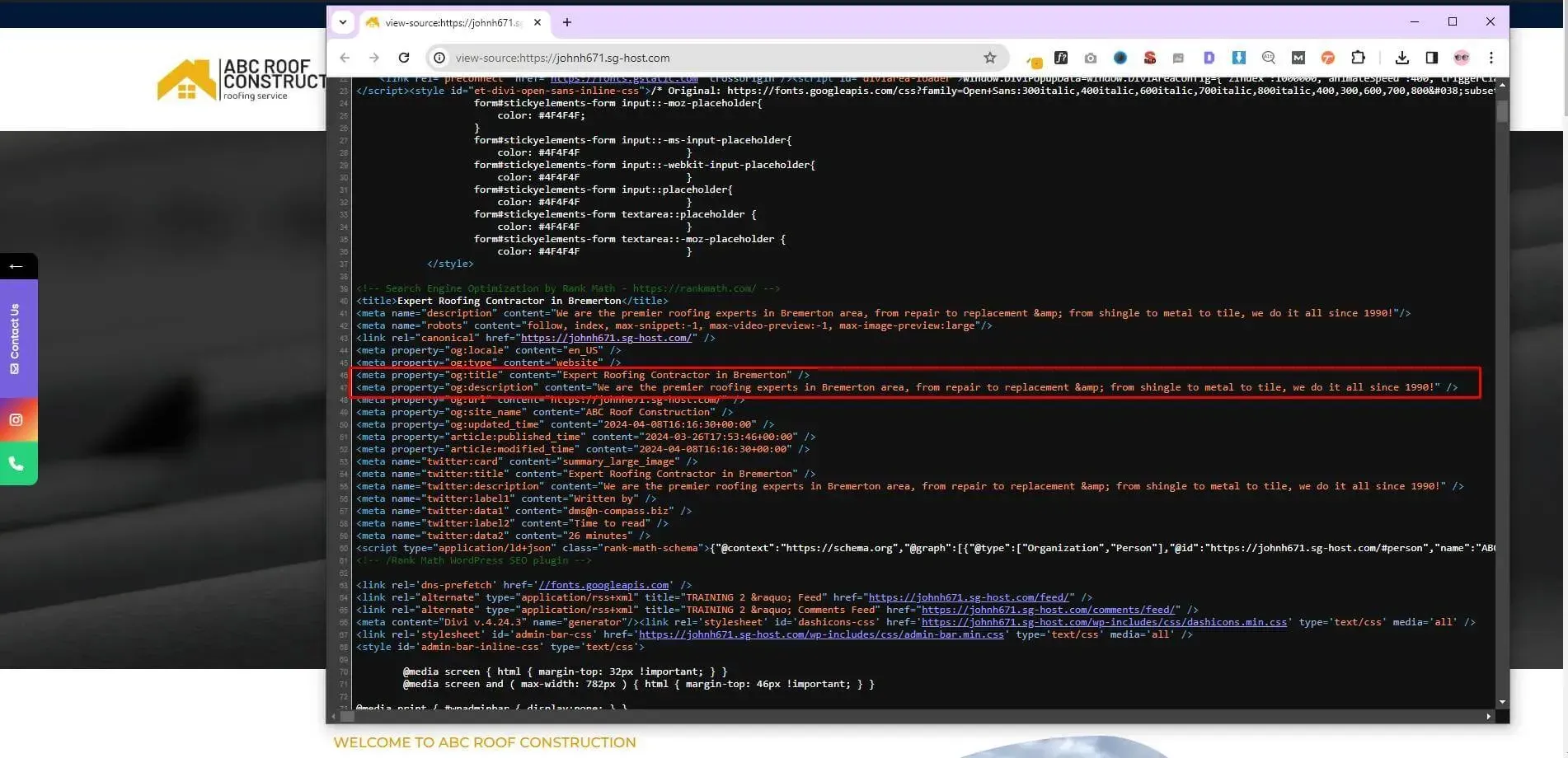Screenshot of code editor open with a webpage in the background.