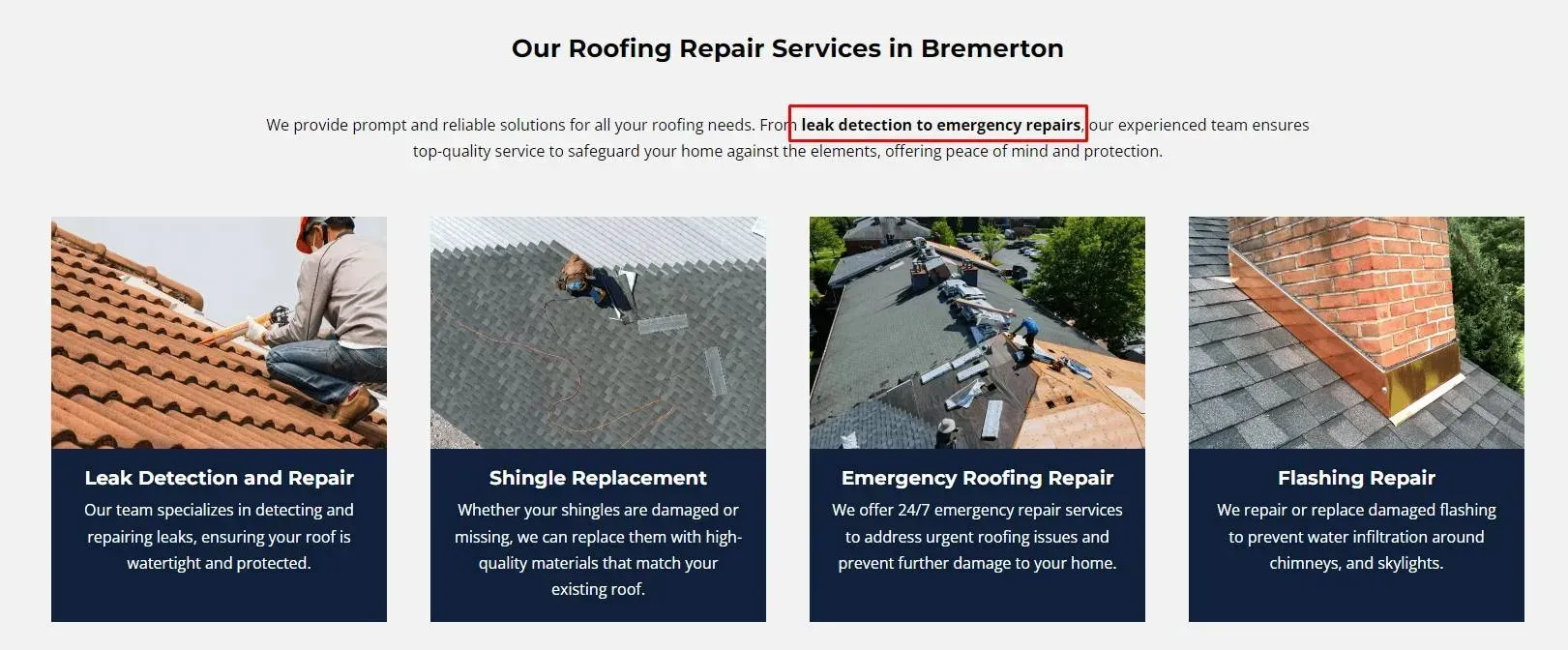Roofing repair services in Edmonton with pictures of roof repairs.