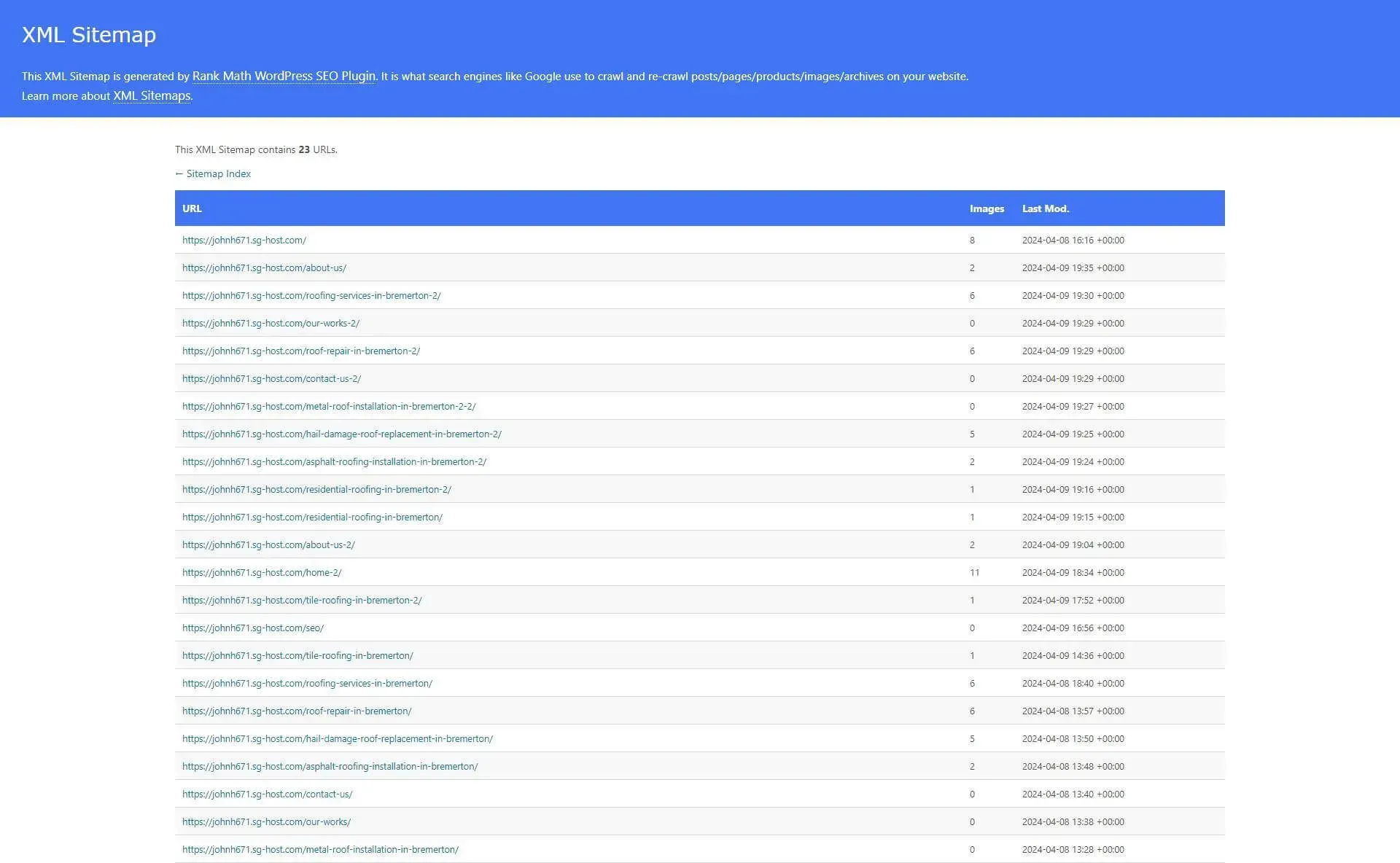 Screenshot of XML Sitemap directory list.