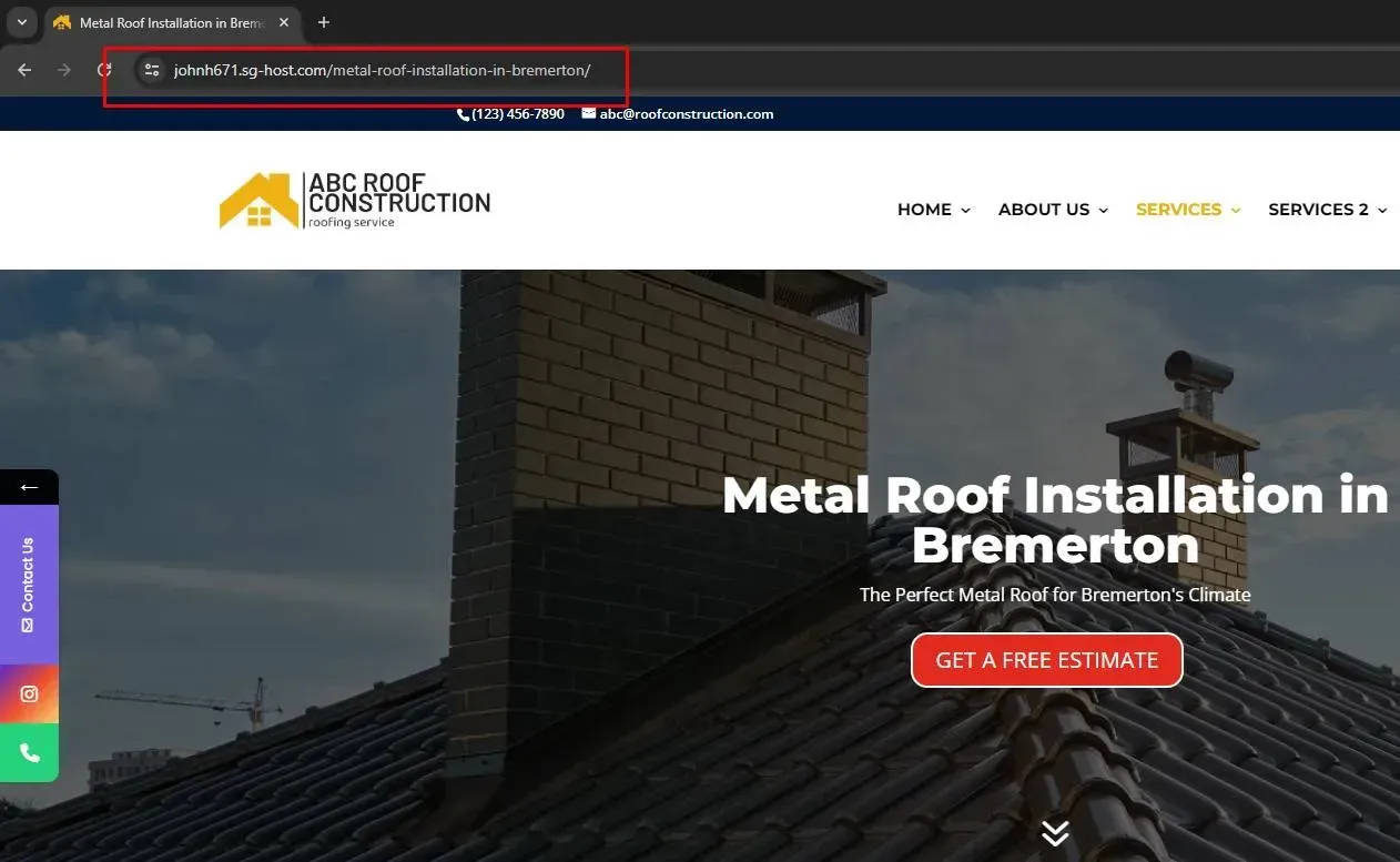 Website of Byrne Construction featuring a metal roof installation, Bremerton.