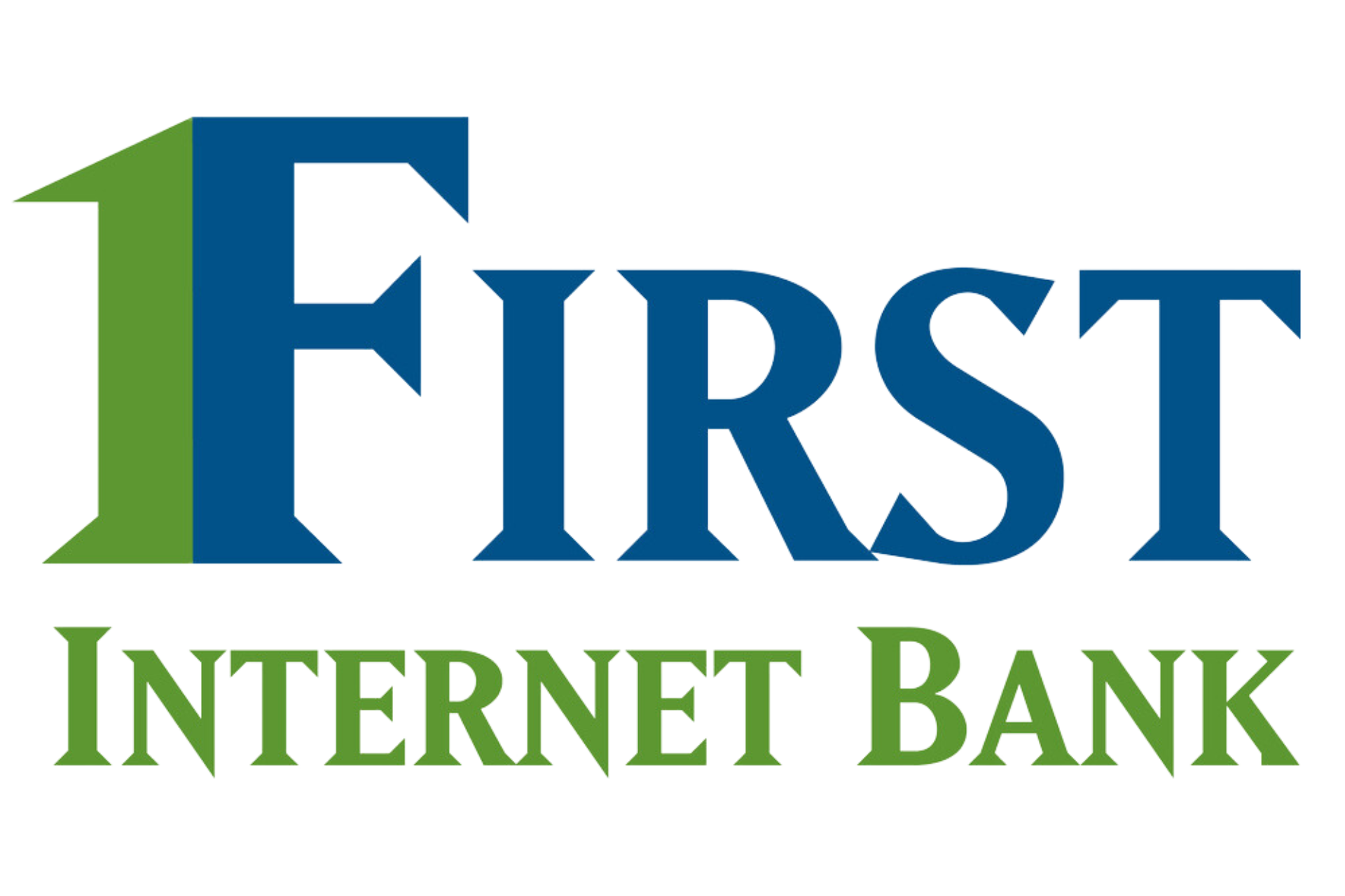 The logo for first internet bank is blue and green