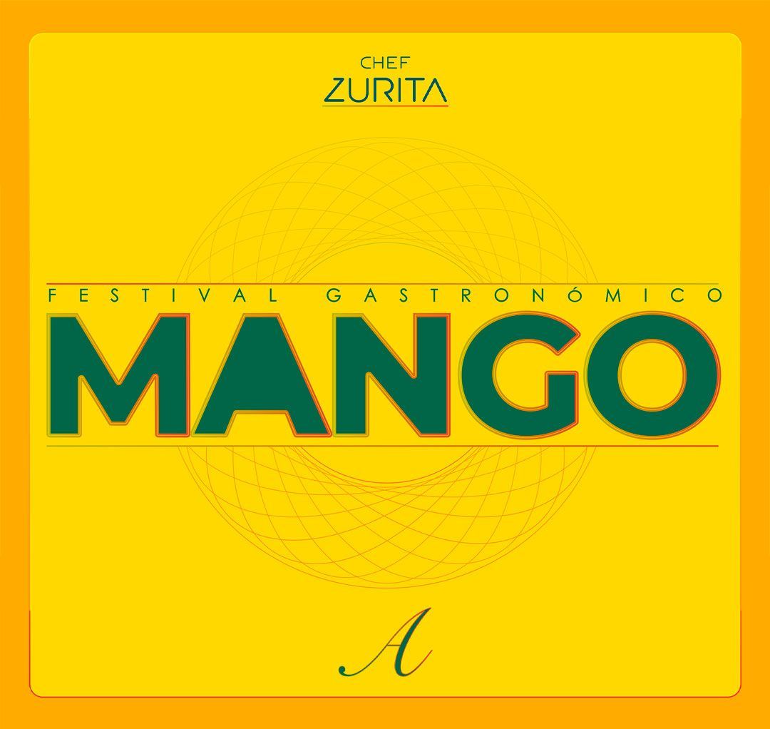 Cartel amarillo del festival del mango con el texto 