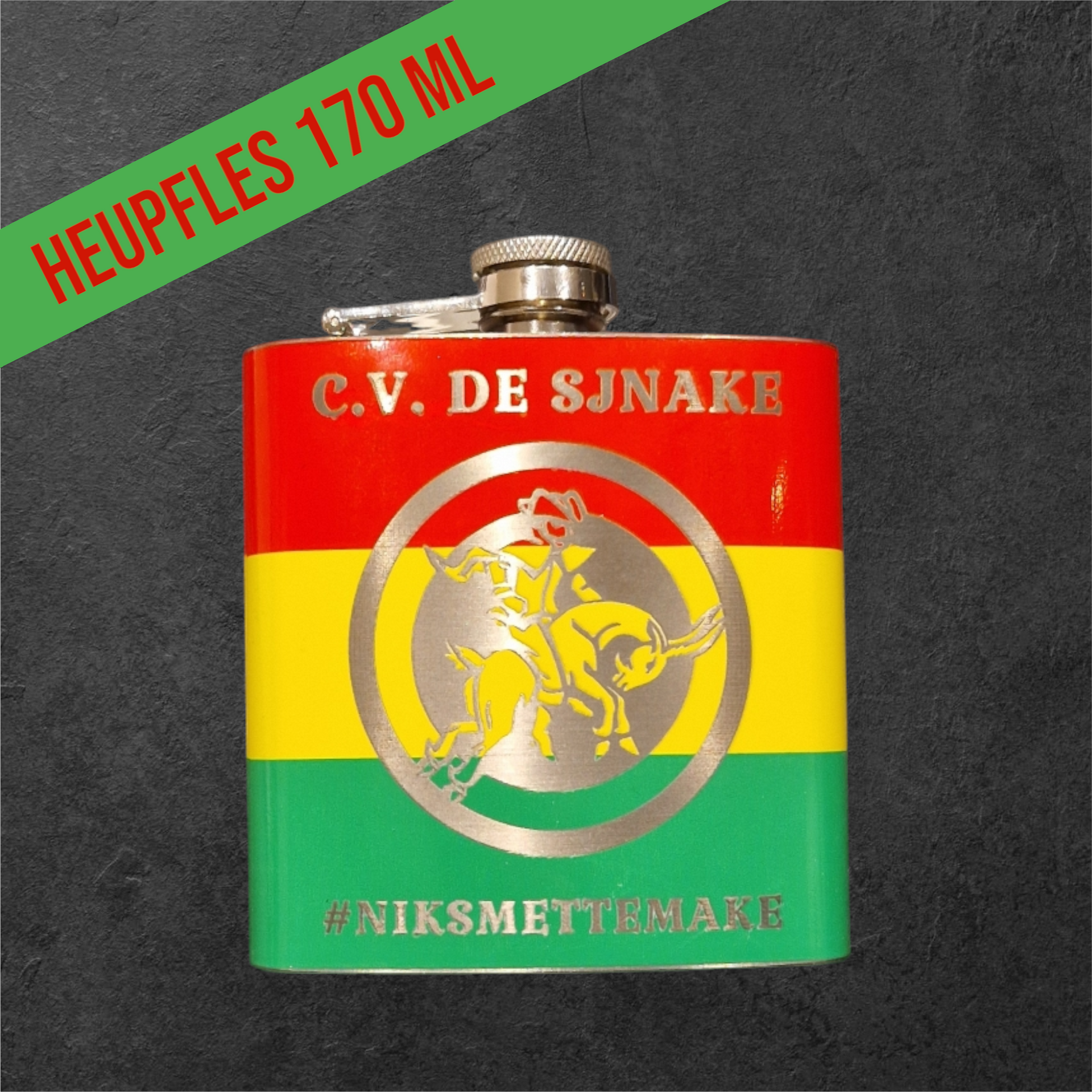 Heupfles Rood-Geel-Groen 170ml